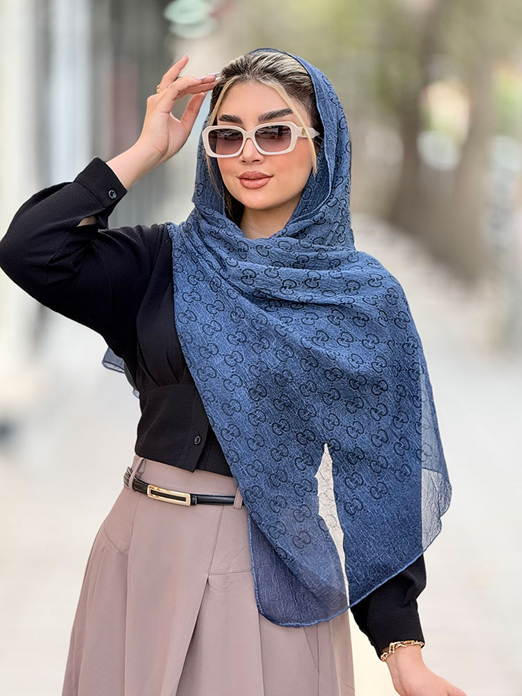 shal-respina-ebrisham-mileh-i-lameh-chapi-go (4) شال رسپینا ابریشم میله ای لمه چاپی گوچی - Image 1